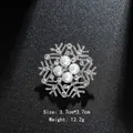 Elegant silver snowflake brooch pin with white pearls and sparkling crystal rhinestones - Snowflake Artificial Pearl Style (XD2969) / Silver