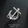 Elegant silver anchor brooch decorated with white pearls and sparkling crystals for suits - Anchor Shape Style (XD9486) / Silver