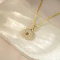Close-up of golden hip-hop necklace with full diamond iced-out circular pendant - Letter O / Champagne Gold