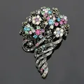 Vintage crystal flower bouquet brooch with colorful rhinestones on a dark surface - Antique Silver Colorful Bouquet Style (XD5603-6)