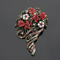 Vintage style flower bouquet brooch decorated with red crystals and antique gold finish - Antique Gold Red Zircon Bouquet Style (XD5603-1)
