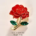 Elegant red rose flower brooch with green crystal leaves for suit or cheongsam - Red Rose Shape Style (Qíróng Tōngtiān Jú) / 2.6cm*3.4cm