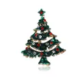 Vintage style green enamel Christmas tree brooch decorated with sparkling colorful rhinestones - Green Christmas Tree Style (xd7443)