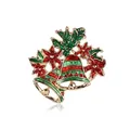 Vintage Christmas bell brooch pin with vibrant red enamel flowers and green holly leaves - Enamel Bell Style (xd7436)