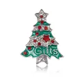 Festive Christmas tree brooch pin with green enamel, red rhinestones, and Gifts text - Gifts Christmas Tree Style (xd7447)