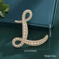 Elegant pearl-studded letter L brooch in gold finish with measurements and weight - Letter L