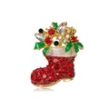Festive Christmas stocking brooch with sparkling red rhinestones and holly detail - Christmas Boot Style (xd7354)