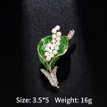 Elegant grape shaped brooch featuring green enamel leaves and white pearls for women - BR2416 (White Lily of the Valley)