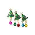 Charming Christmas tree brooch jewelry featuring colorful rhinestones and hanging bells - Christmas Tree with Bells Style (XD11390)