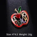Red apple brooch with I love teach design and colorful enamel finish - XD8543 (Red Teacher Apple)