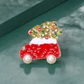 Festive Christmas tree car brooch with sparkling rhinestones and elegant pearls - Red Car with Christmas Tree Style (XD11393)