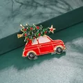 Vintage red car with Christmas tree brooch pin for festive parties - Vintage Car with Tree Style (XD11394)