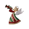 Festive Christmas angel brooch pin with colorful rhinestones and gold finish - Trumpet-Blowing Angel Style (XD8942)
