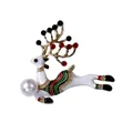 Elegant white enamel Christmas reindeer brooch pin with pearl and colorful rhinestones - Sled Reindeer Style (XD8948)