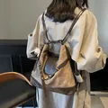 Mochila multifuncional de gran capacidad vintage en colores de contraste para mujer - Café Con Colgante De Conejo