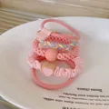 Sweet pink dopamine style hair tie set featuring heart and bead charms for girls - Hair Tie Set / Orange (F1276 Orange)