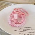 Set of sweet pink dopamine hair ties with heart and bead accents for daily hair styling - Hair Tie Set / Pink (F1276 Pink)