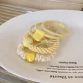 Set of dopamine-colored sweet elastic hair ties in a soft butter yellow finish - Hair Tie Set / Yellow (F1276 Yellow)