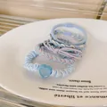 Sweet dopamine colored elastic hair ties set with heart charm and braided details - Hair Tie Set / Blue (F1276 Blue)