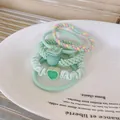 Pastel mint green dopamine style hair tie set with cute heart and bead charms - Hair Tie Set / Green (F1276 Green)