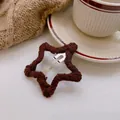 Elegant brown yarn-wrapped star-shaped snap hair clip for cozy winter hairstyles - Dark Coffee (F1218 Dark Coffee)