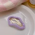 Elegant handmade purple yarn-wrapped hollow wave-shaped snap hair clip for girls - Cloud Style (F1224) / Purple