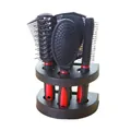 Professional 5-piece hairbrush and mirror set with stand for girls and women styling. - Red