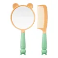 Cute cat-themed handheld vanity mirror and hair comb set in pastel colors - Cat Style / Green