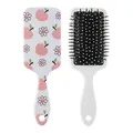 Cute cartoon peach and smiling flower print white rectangular paddle air cushion hairbrush - Peach Print