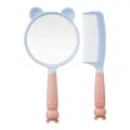 Cute cartoon cat-themed handheld makeup mirror and hair comb set in pastel blue and pink - Cat Style / Pink