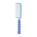 Professional detangling hair comb with pastel blue teeth and a purple twisted handle - Blue Flat Brush