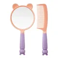 Cute cat-themed hand mirror and comb set with peach frames and lavender handles - Cat Style / Purple