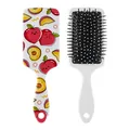 Cute cartoon peach printed cushion hairbrush for gentle scalp massage and hair styling - Red Peach Print