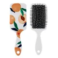 White paddle hairbrush with a vibrant orange fruit print and air cushion massage bristles - Yellow Peach Print