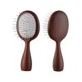 Portable wood grain hairbrush with steel pins and air cushion for daily scalp massage - 824歪脑袋-红棕色OPP装
