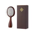 Portable wooden grain steel pin cushion massage hairbrush with a premium brown gift box - Red Brown
