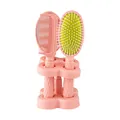 4-piece pink hairbrush set with air cushion brush, comb and mirror in storage stand - 0125 Hair Brush Collection / Pink