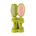 Professional green 4-piece hair brush and comb set with massage air cushion brush and stand - 0125 Hair Brush Collection / Green