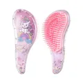 Portable pink cartoon unicorn hairbrush for kids featuring rainbow design and colorful beads - 96 Small Size / Pink