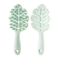 Mint green leaf-shaped silicone scalp massager brush with handle for hair washing - Mint Green
