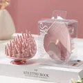 Professional pink leaf-shaped scalp massage brush with a rose gold base for hair washing. - Pink-pvc box / 161 leaf coarse tooth shampoo brush