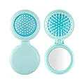 Mint green portable foldable cushion hairbrush with built-in mirror for travel use - Green