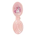 Portable pink folding hairbrush with mirror and cute cartoon unicorn print for girls - Pink-Unicorn