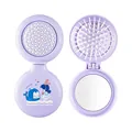 Cute purple foldable 2-in-1 round air cushion hairbrush with a built-in makeup mirror - Pastel Purple (Cartoon Girl)
