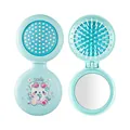 Portable foldable 2-in-1 hairbrush and mirror featuring a cute cartoon bear design - Mint Green (Lucky Bear)