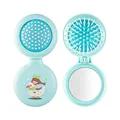 Portable mint green foldable hairbrush with mirror and cartoon duck girl design - Light Blue (Girl Riding Duck)
