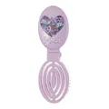 Compact lavender folding hairbrush featuring a sweet heart dessert print and massage bristles - Purple-Hearts