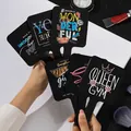 Portable handheld square makeup mirrors featuring vibrant colorful printed slogans - Random Pattern / Black