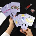 Portable handheld square makeup mirror featuring cute cartoon animals and stylish chic prints - Random Pattern / Purple