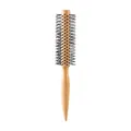 Professional wooden round hair brush with black nylon bristles for styling and curling - Pointed Tail Handle / Natural Wood Color